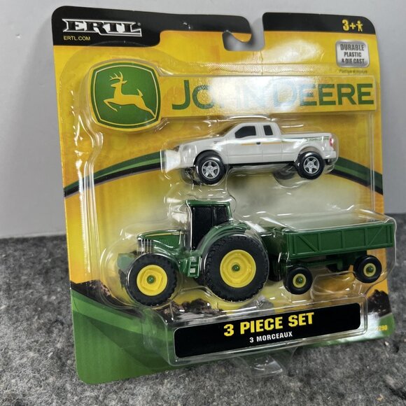 2008 37290 ERTL John Deere 3 Piece Set Tractor Wagon Pickup Diecast & Plastic - Picture 2 of 6